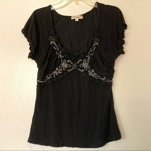 *BRAND NEW* Cocktail Black Stretchy Flowers Beads Shirt